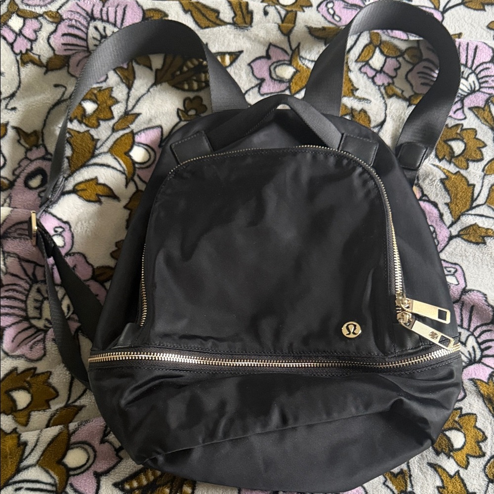 lululemon athletica Black Backpack with Gold Hardware